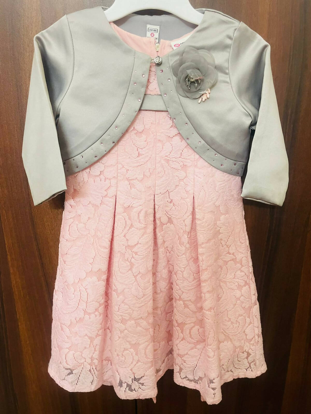 PEPPERMINT Baby Pink Sleeveless Dress Frock with Detachable Grey