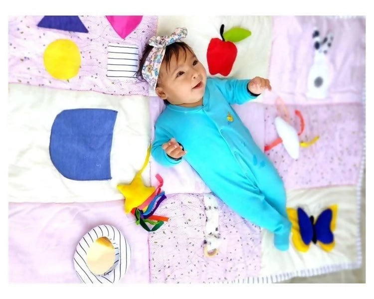 Shop now for the B4BRAIN Sensory PlayMat + Tummy Time Mirror, offering vibrant textures, a shatterproof mirror, and a safe, cozy play area to boost your baby's sensory development and strength!