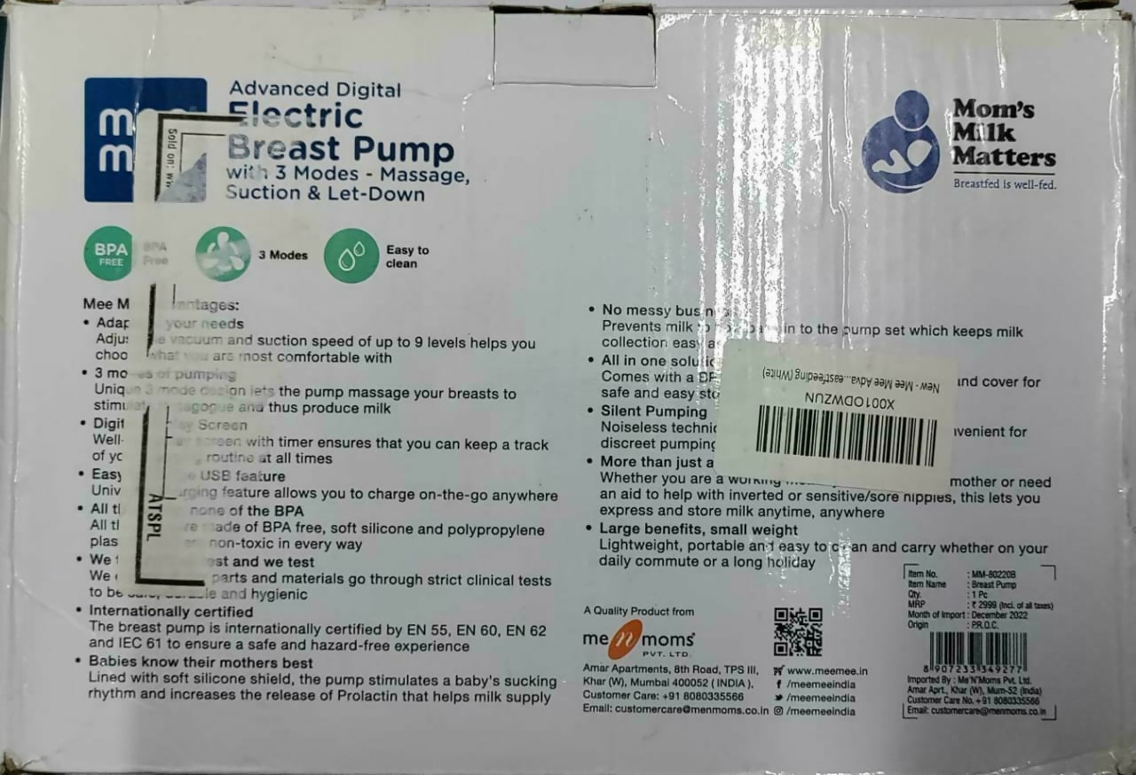 Experience the ultimate in breastfeeding convenience with the MEE MEE Advanced Electric Breast Pump - MM-80220B, combining advanced technology with user-friendly design for efficient and comfortable expression of breast milk.