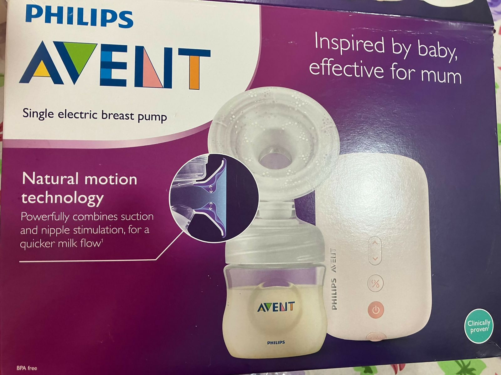 Experience efficient and comfortable milk expression with the PHILIPS Avent Electric Pump SCF395/11 – featuring Natural Motion technology, soft silicone cushion, and rechargeable battery for convenient, on-the-go use.