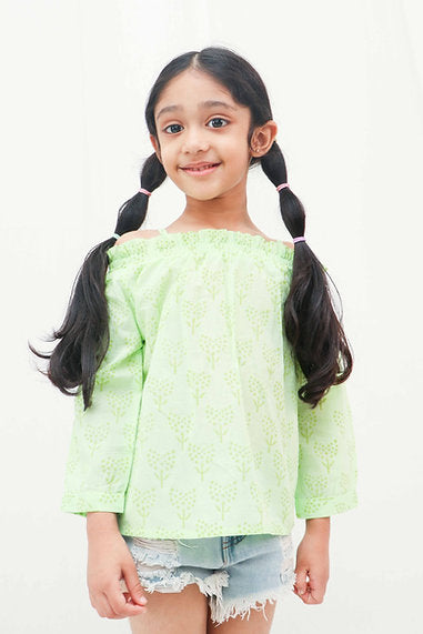 Chic and comfortable smoke green top for girls, crafted from high-quality fabric for a stylish look perfect for any occasion.