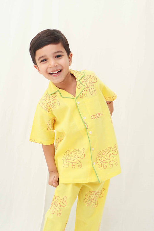 Discover the bright yellow full night suit for boys, made from 100% soft, breathable cotton for ultimate comfort and a cozy fit, perfect for restful sleep.