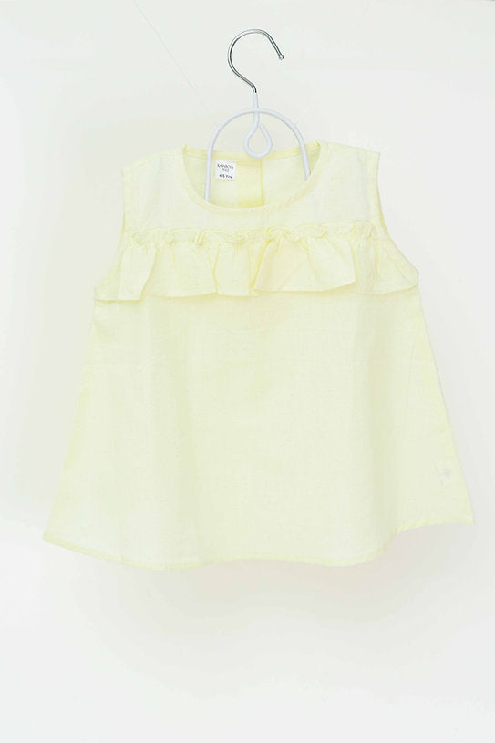 Explore the yellow 100% cotton adorable umbrella top for girls, featuring soft fabric and a charming umbrella design for comfort and trendy style.