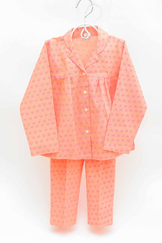 Soft and breathable salmon orange 100% cotton girls nightwear, offering ultimate comfort and style for a restful night's sleep.