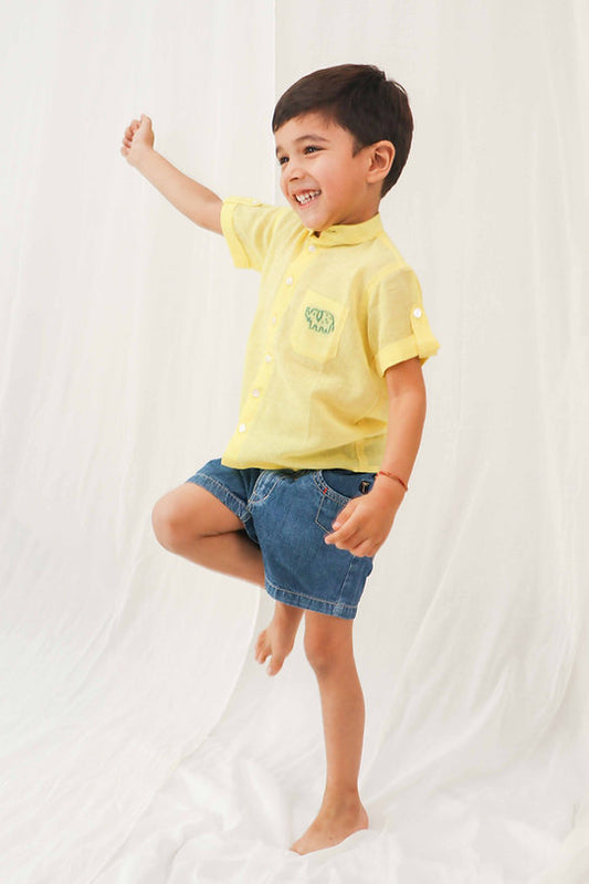 Bright yellow 100% cotton shirt for boys