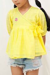 Bright Yellow 100% Cotton Angrakha Top, offering vibrant color, traditional design, and all-day comfort, perfect for any occasion.
