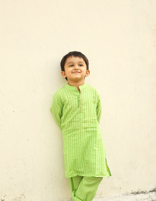 Green 100% cotton kurta pajama for little kids