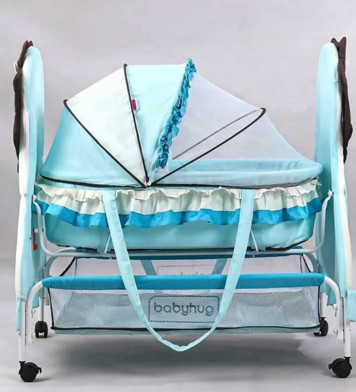 Ensure your baby's comfort and safety with the BABYHUG Lion Print 2 In 1 Cradle Cum Bassinet – featuring a mosquito net and cradle swing lock for added protection. Stylish and functional, perfect for any nursery.