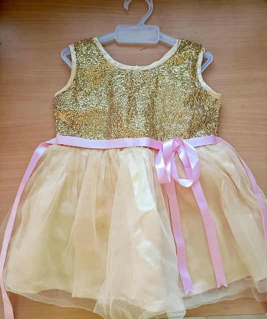 Gold / Sandal Color Party Wear Dress For Girls