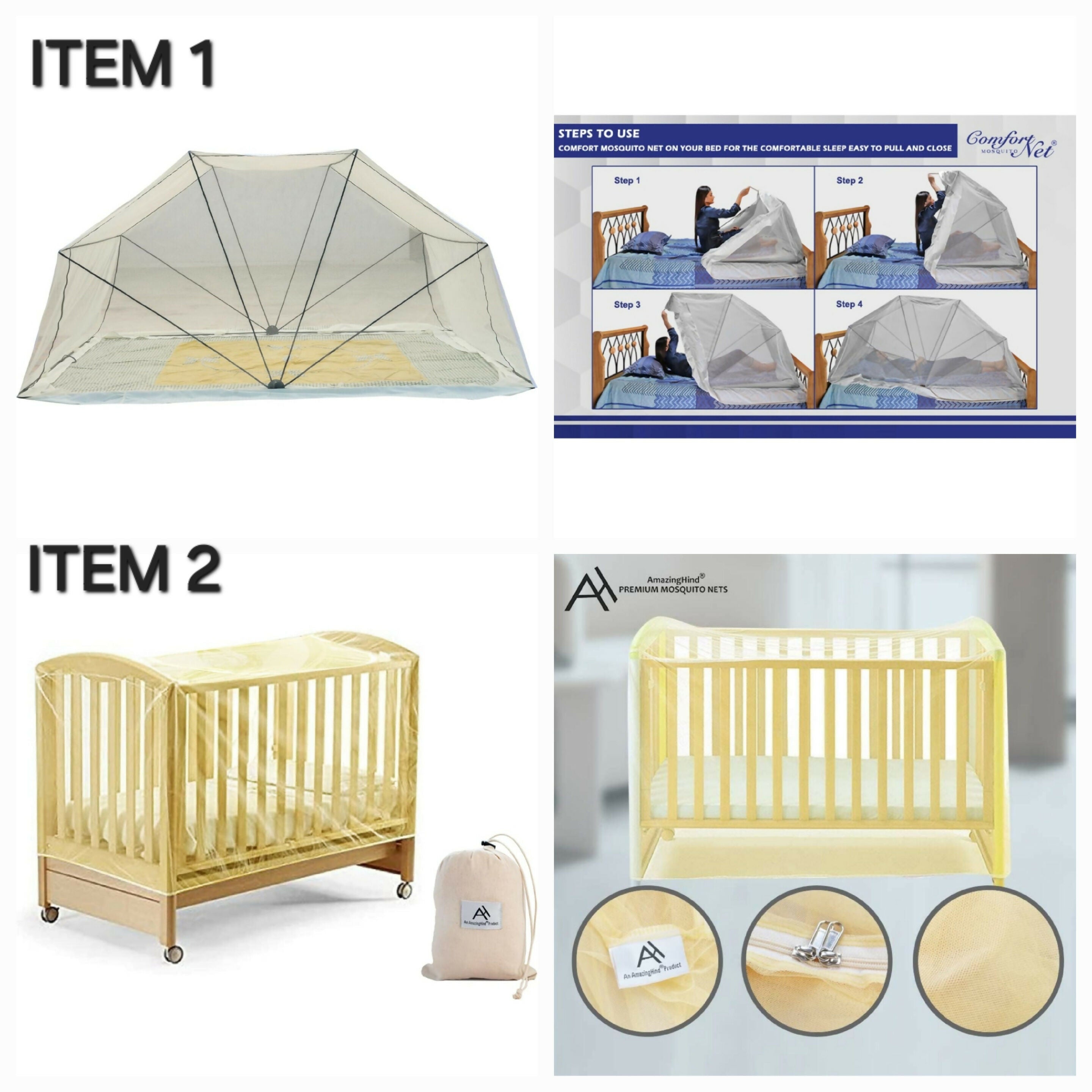  Mosquito Net for Bed + Mosquito Net for Crib/Cot 