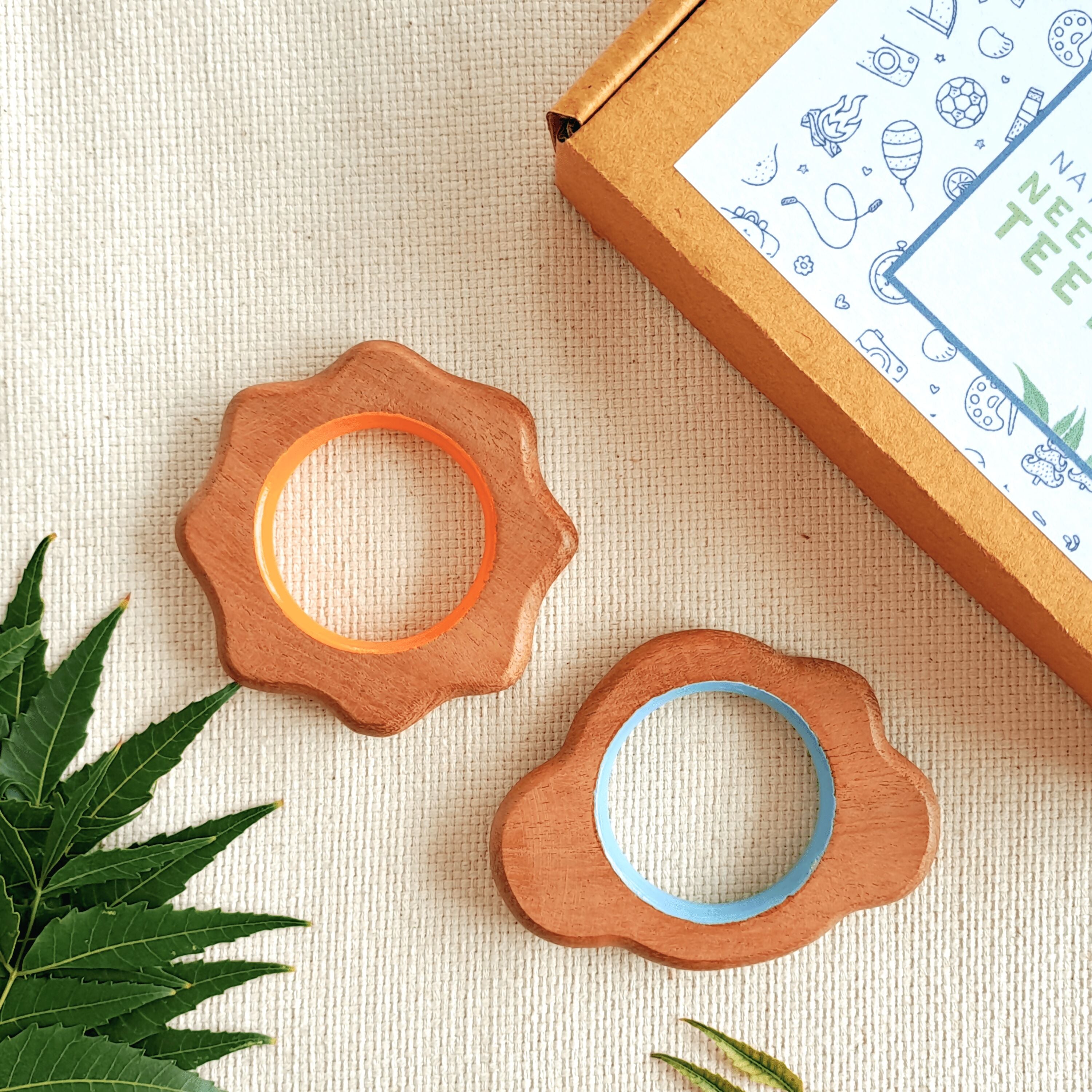 Explore shapes and soothe gums with Babycov's Cute Neem Wood Teethers - natural comfort for safe and playful chewing!