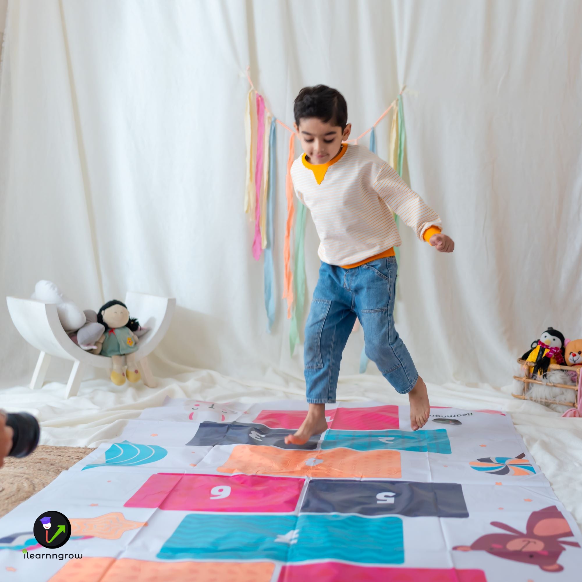 Introducing our vibrant and versatile Hopscotch Flex Play Mat, designed to ignite the imagination and keep kids active while learning the classic game of hopscotch