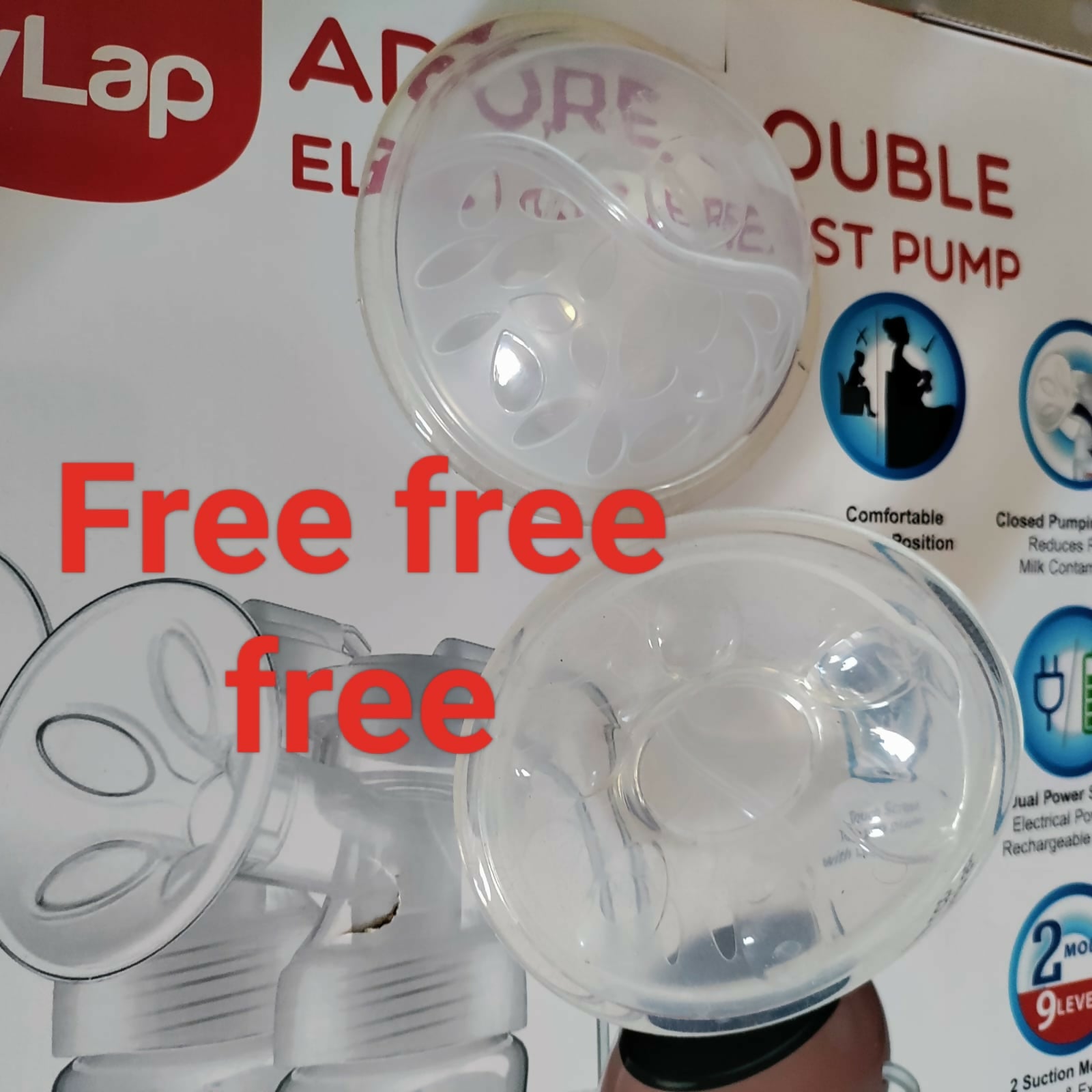 LuvLap Adore Double Electric Breast Pump – dual-mode, silicone cushion, BPA-free, rechargeable battery, adjustable suction for efficient and comfortable breastfeeding.