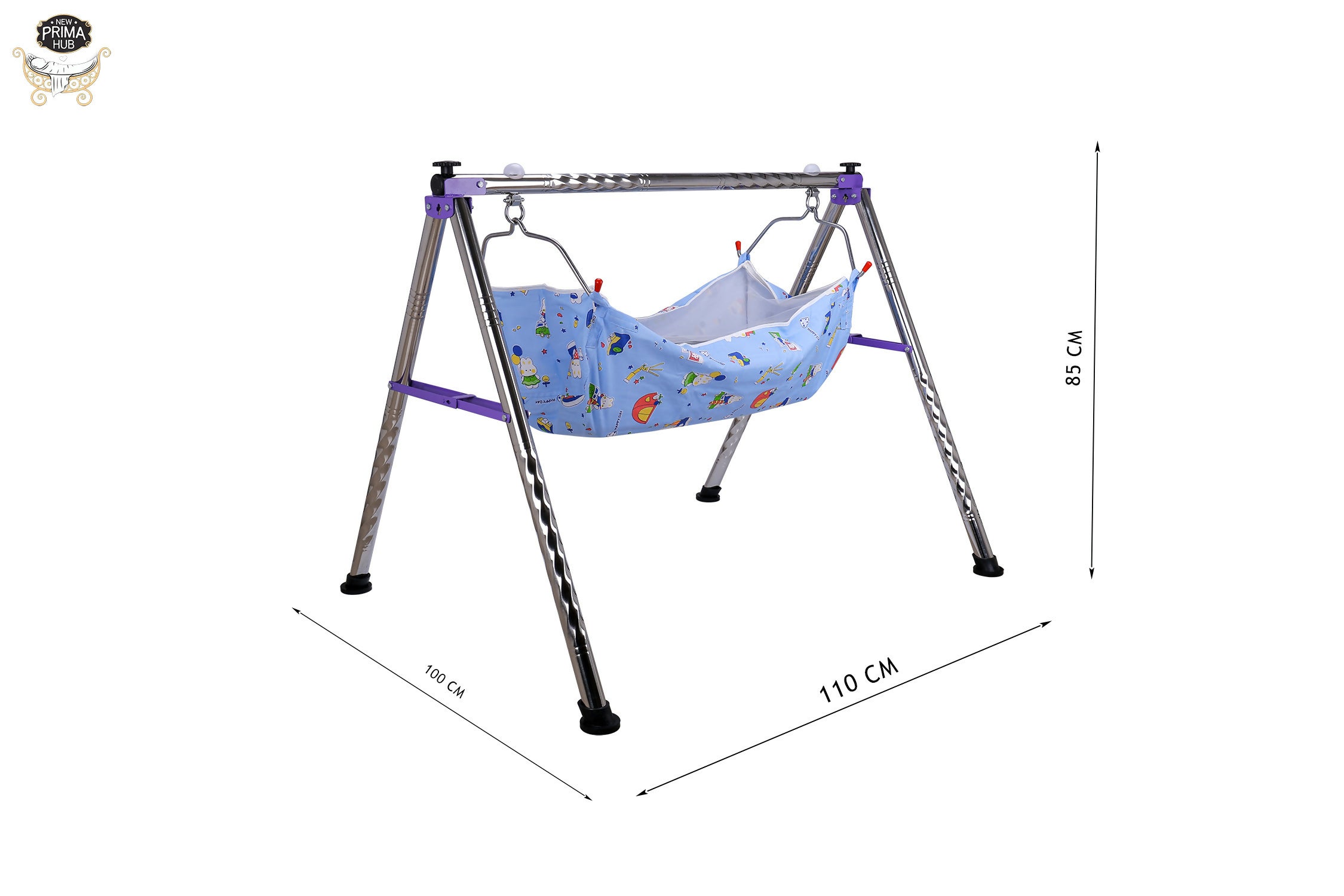 NEW PRIMA HUB Cradle, Swing, Ghodiyu, Palna, Jhula for New Born Baby Boy and Girl Easy to Assemble, Portable, Lightweight, Stainless Steel, Noise Free Hanging, Strong and Safe Folding (Round Purple)