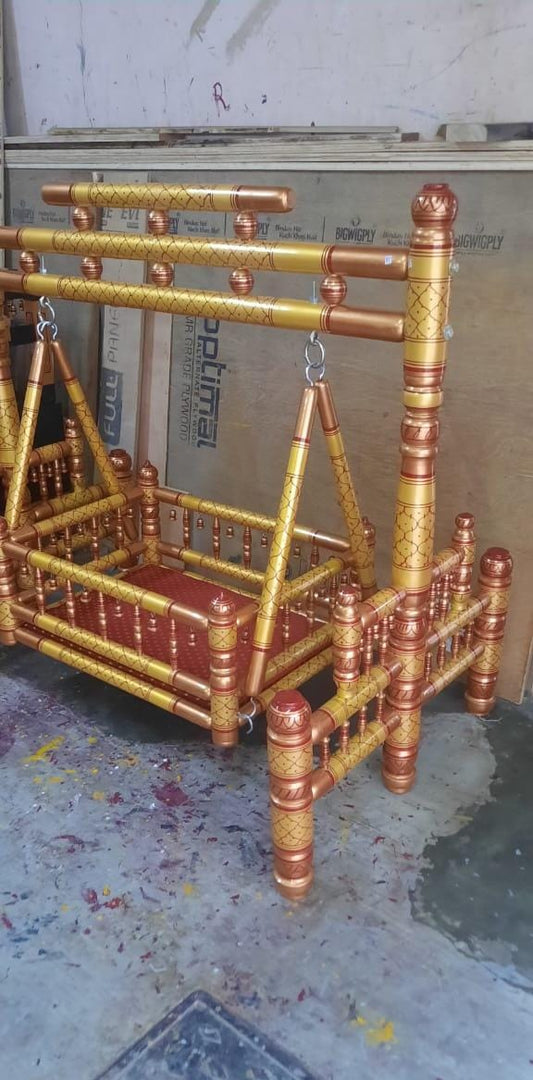 Wooden Pure Teak Wood Big Cradle With Parna