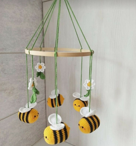 Crochet cradle hanging /cot mobile with bells