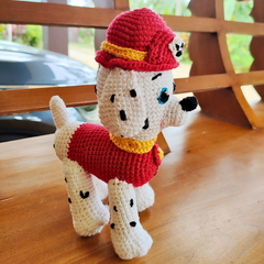 Handmade Marshal from Paw Patrol Crochet Toy - Made from 100% Cotton Yarn, Safe and Soft for Kids, Perfect for Paw Patrol Fans!