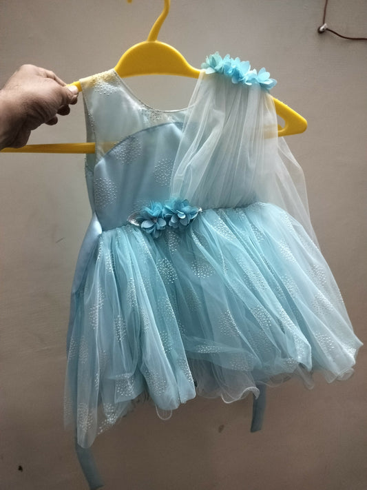 Blue Party Wear Dress ,6M-12 months