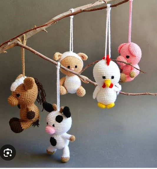 Handcrafted Crochet Play Gym Set / Cradle Hanging Set: 100% cotton yarn, safe and vibrant toys for baby’s playtime and naptime.