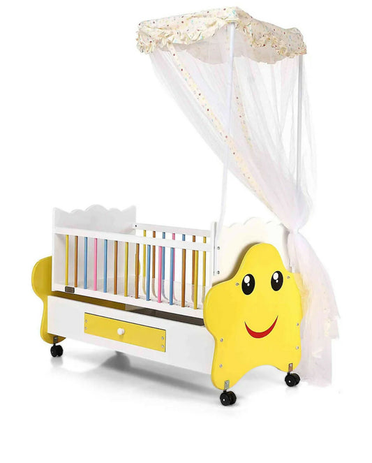 BABYHUG Lucky Star Wooden Cradle - Yellow and White