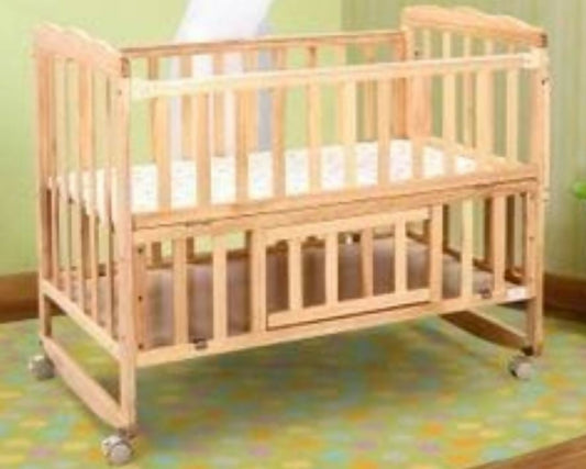 BABYHUG Montana Wooden Cot/Crib cum Rocker & BABYHUG High Density Soft Foam Baby Mattress, Dimensions: L107*W60*H85 cm