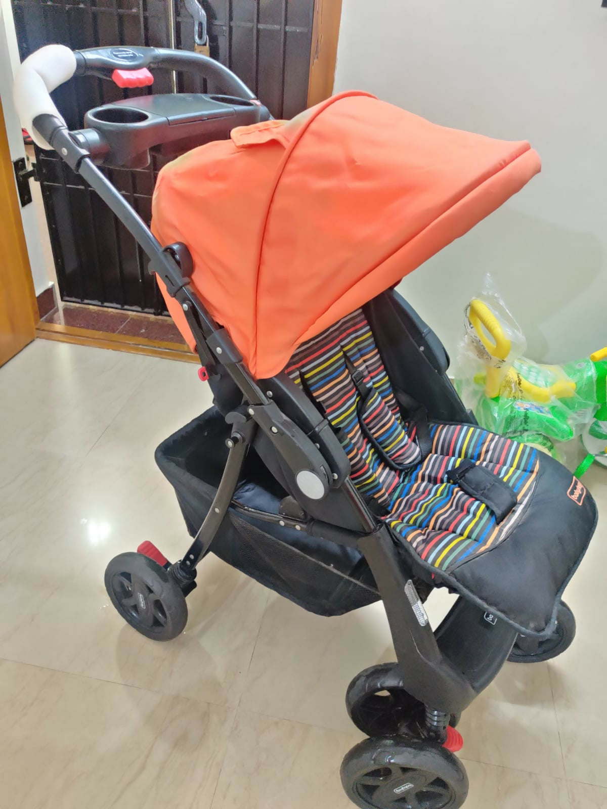 BABYHUG Wander Buddy Stroller Pram with rear Parent Utility Box with Cup Holder Orange and Black PyaraBaby