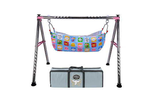 NEW PRIMA HUB Cradle, Swing, Ghodiyu, Palna, Jhula for New Born Baby Boy and Girl Easy to Assemble, Portable, Lightweight, Stainless Steel, Noise Free Hanging, Strong and Safe Folding (Round Pink)