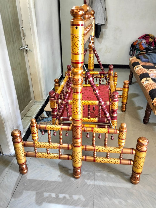 Wooden Pure Teak Wood Big Cradle With Parna - PyaraBaby