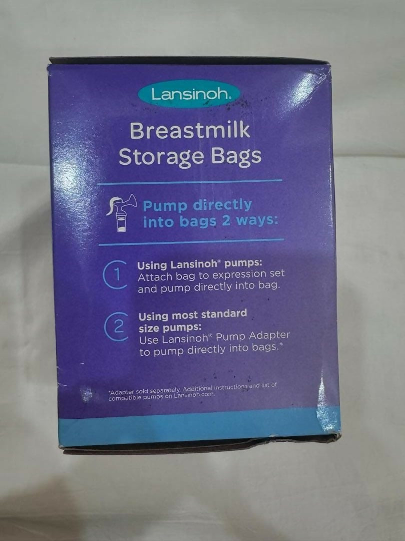 Store your breast milk safely and conveniently with Lansinoh Breast Milk Storage Bags – 50 pre-sterilized, BPA-free bags with double-sealed zipper, pour spout, and reinforced side seams for leak-proof storage.