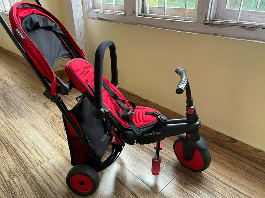 SMART RIKE STR7 Toddler Tricycle Stroller, Compact Bike Stroller, Easy Push Tricycle Doubles as a Toddler Bike, Baby Tricycle, Deluxe 6M+, Red & Black