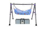 NEW PRIMA HUB New Born Baby Swing Cradle Jhula for Babies Boy and Girl/Foldable & Portable Palna for Baby/Indian Style Hammock with Mosquito Net/Stainless Steel Body (Gola Regular Purple)