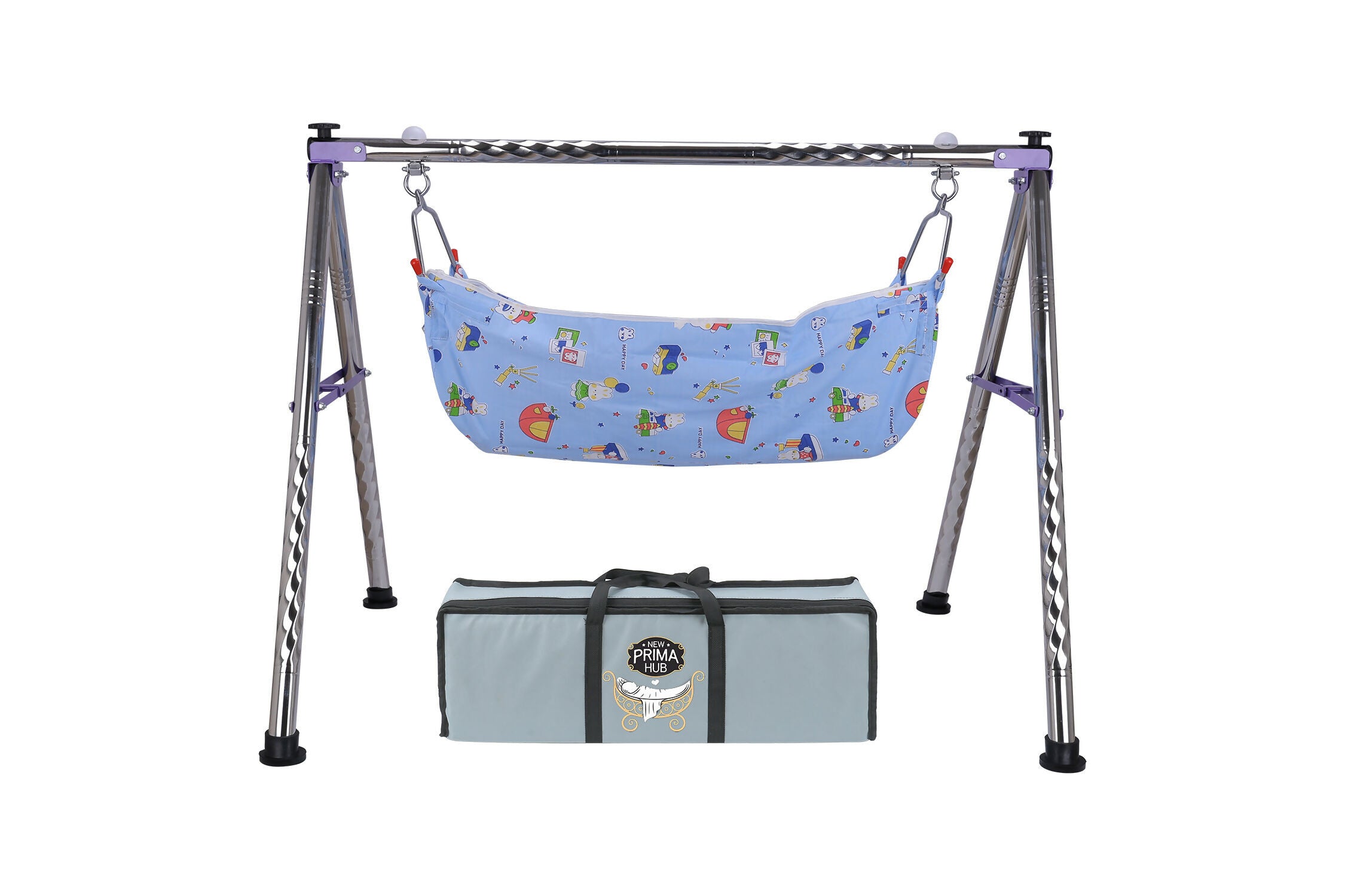 NEW PRIMA HUB Cradle, Swing, Ghodiyu, Palna, Jhula for New Born Baby Boy and Girl Easy to Assemble, Portable, Lightweight, Stainless Steel, Noise Free Hanging, Strong and Safe Folding (Round Purple)