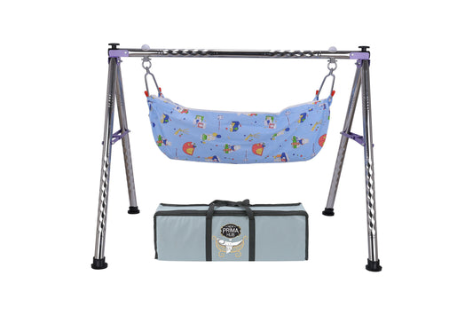 NEW PRIMA HUB Cradle, Swing, Ghodiyu, Palna, Jhula for New Born Baby Boy and Girl Easy to Assemble, Portable, Lightweight, Stainless Steel, Noise Free Hanging, Strong and Safe Folding (Round Purple)