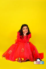 Elevate your child's festive look with the Razzleberry Lehenga – a cherry red ethnic ensemble perfect for kids' party wear, combining traditional elegance with modern style.