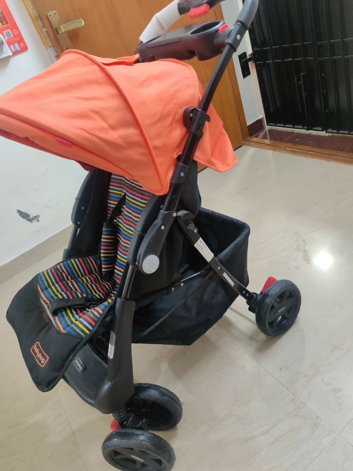 BABYHUG Wander Buddy Stroller Pram with rear Parent Utility Box with Cup Holder Orange and Black PyaraBaby