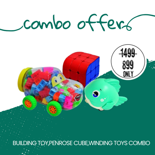 Zoobie Fun Car Building Toy,Windup Fish Toy And Penrose Cube Combo