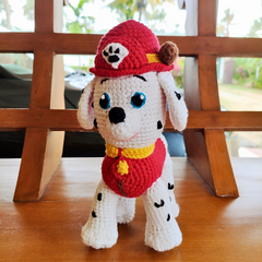 Handmade Marshal from Paw Patrol Crochet Toy - Made from 100% Cotton Yarn, Safe and Soft for Kids, Perfect for Paw Patrol Fans!