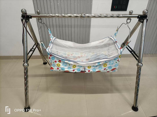 Baby Palna/Jhula with included bedding and pillow, providing a comfortable, safe, and soothing sleep environment for your little one.