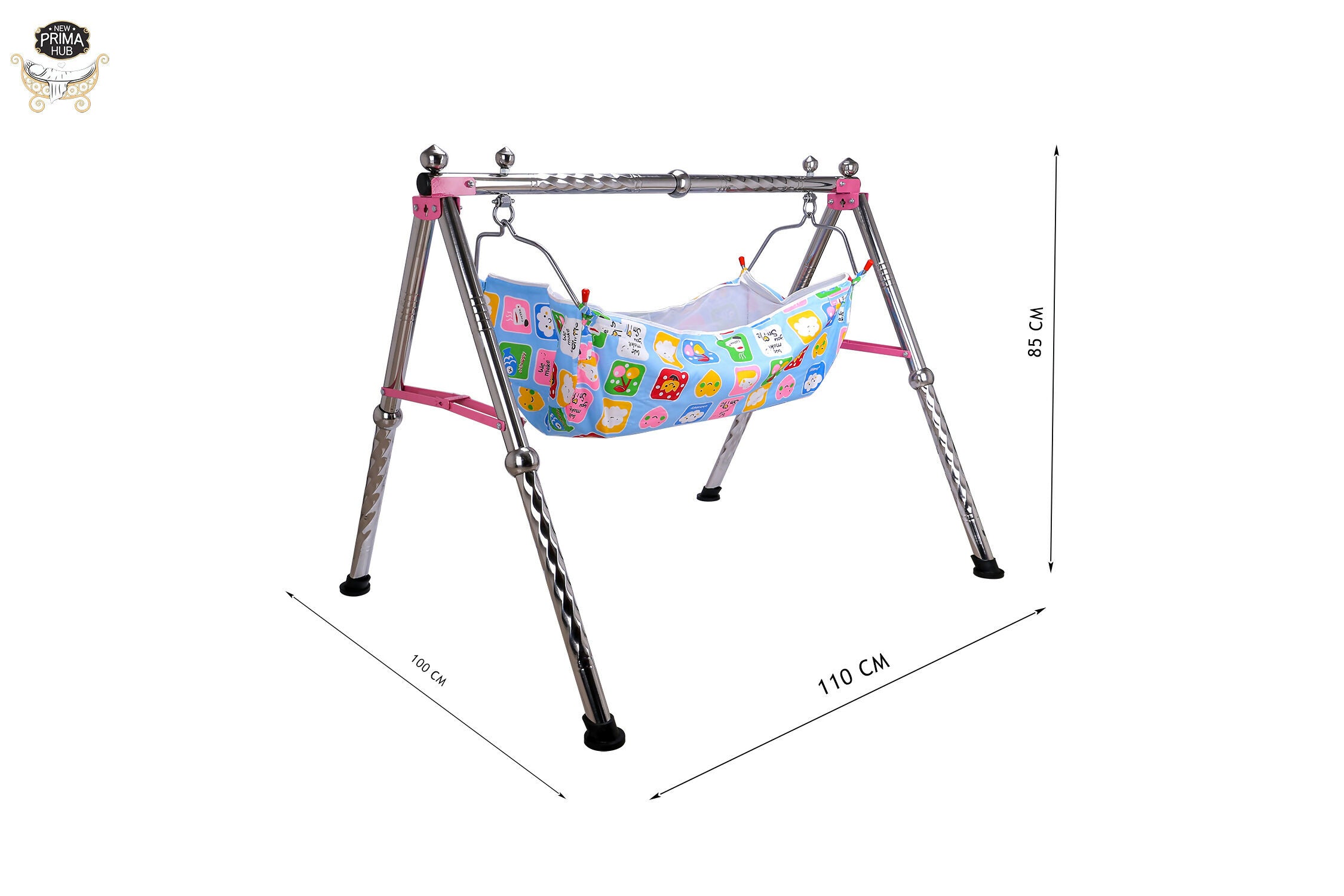 NEW PRIMA HUB New Born Baby Swing Cradle Jhula for Babies Boy and Girl/Foldable & Portable Palna for Baby/Indian Style Hammock with Mosquito Net/Stainless Steel Body (Gola Regular Pink)