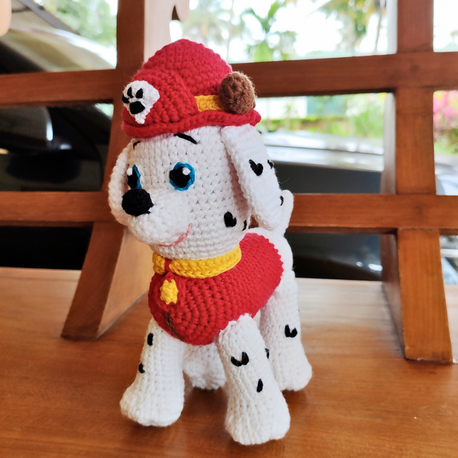 Handmade Marshal from Paw Patrol Crochet Toy - Made from 100% Cotton Yarn, Safe and Soft for Kids, Perfect for Paw Patrol Fans!