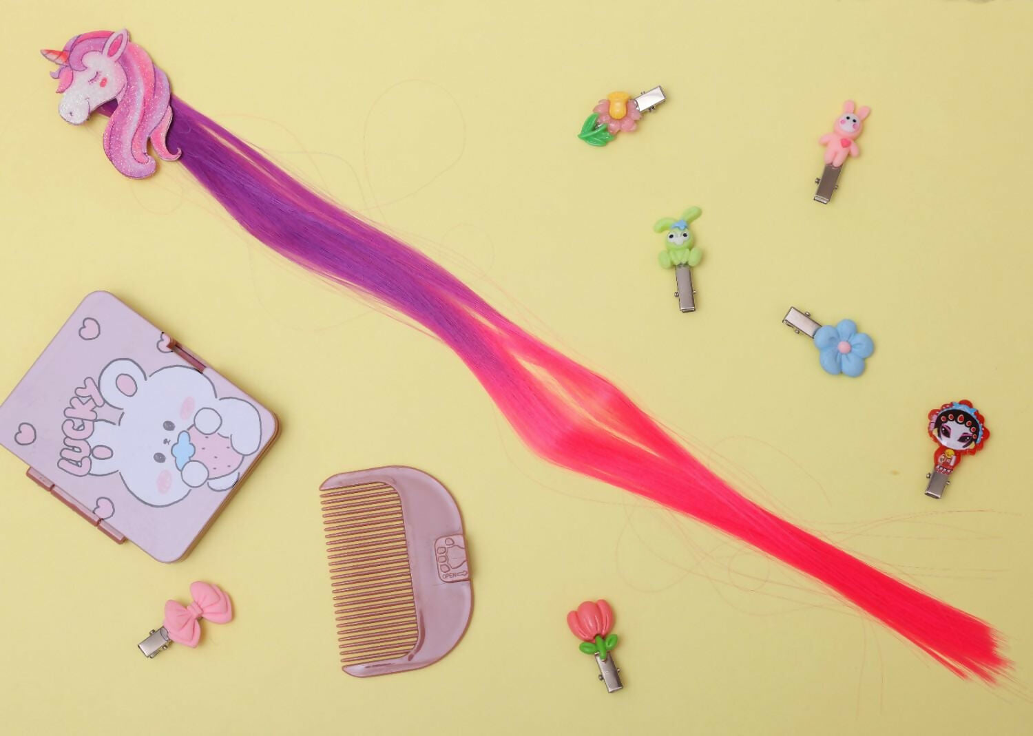 ilearnngrow offers colorful and elegant synthetic hair extensions with beautiful Cartoon Design hair clip to your little girl. I