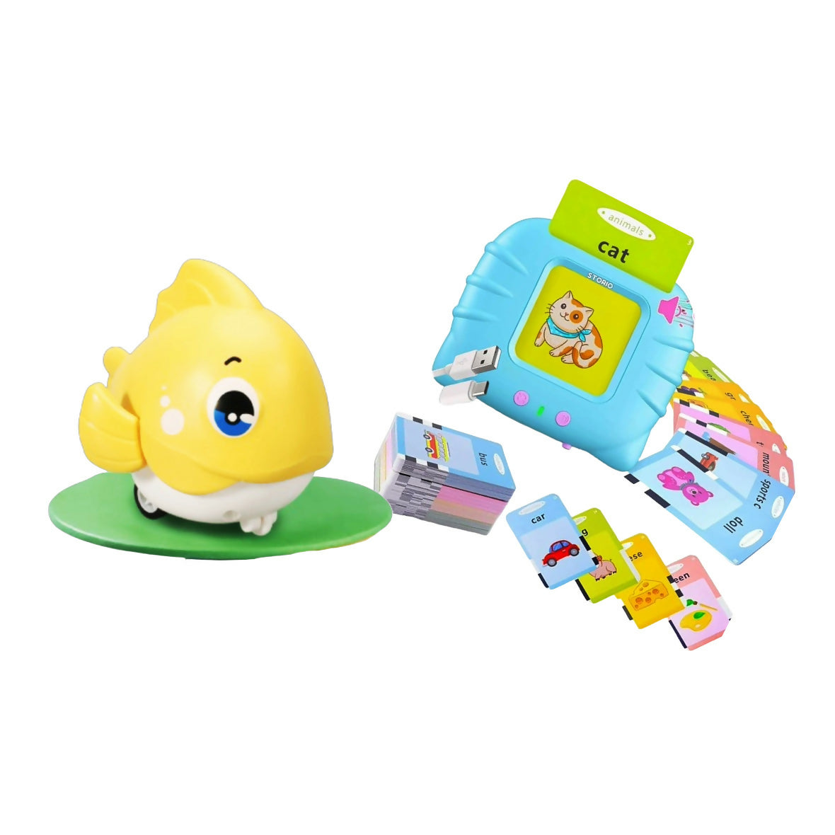 Talking Baby Double Sided Flash Cards Educational Toy And Wind up Fish Toy Combo For Kids