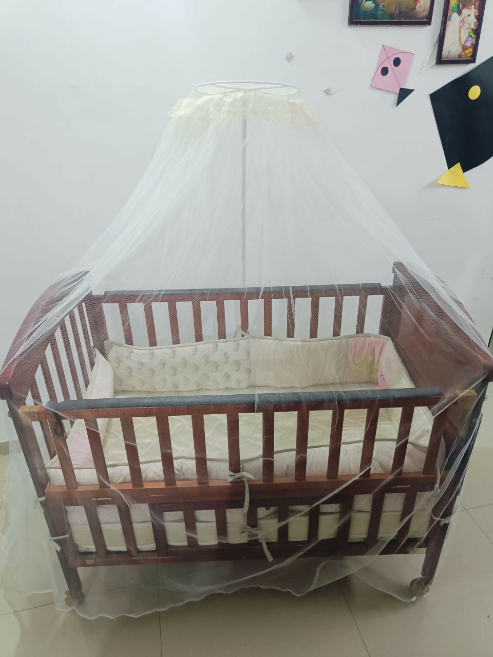 Ensure your baby sleeps safely and comfortably with the LuvLap Baby Crib—complete with bumper, mattress, and mosquito net for a peaceful, protected rest!