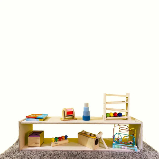 Shop now for the B4BRAIN Montessori Shelf, designed to promote independence and organization with a durable, child-friendly, and minimalist design perfect for any nursery or playroom!