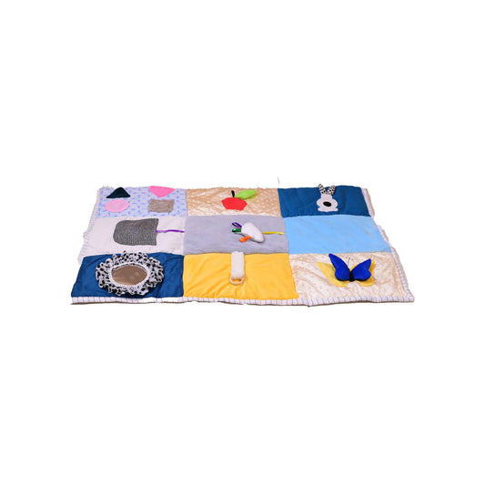 Shop now for the B4BRAIN Sensory PlayMat + Tummy Time Mirror, offering vibrant textures, a shatterproof mirror, and a safe, cozy play area to boost your baby's sensory development and strength!