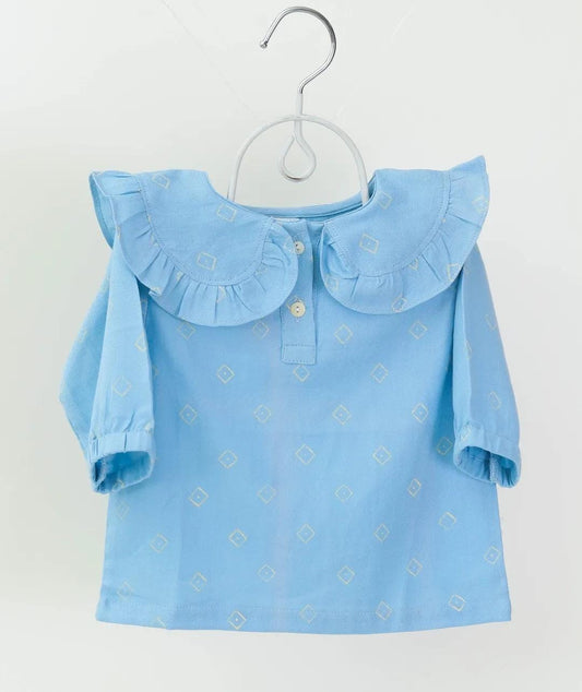 Adorable sky blue frill tops for babies and toddlers (0 months - 5 years), made from 100% cotton for ultimate comfort and style.