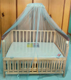 Discover the BABYHUG Hamilton Wooden Cot/Crib with Mosquito Net and BABYHUG Mattress, providing a safe, comfortable, and insect-free sleeping environment for your baby.