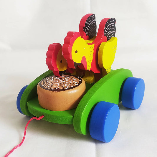 Moving Drum Car Rooster - Pull Along Toy - PyaraBaby