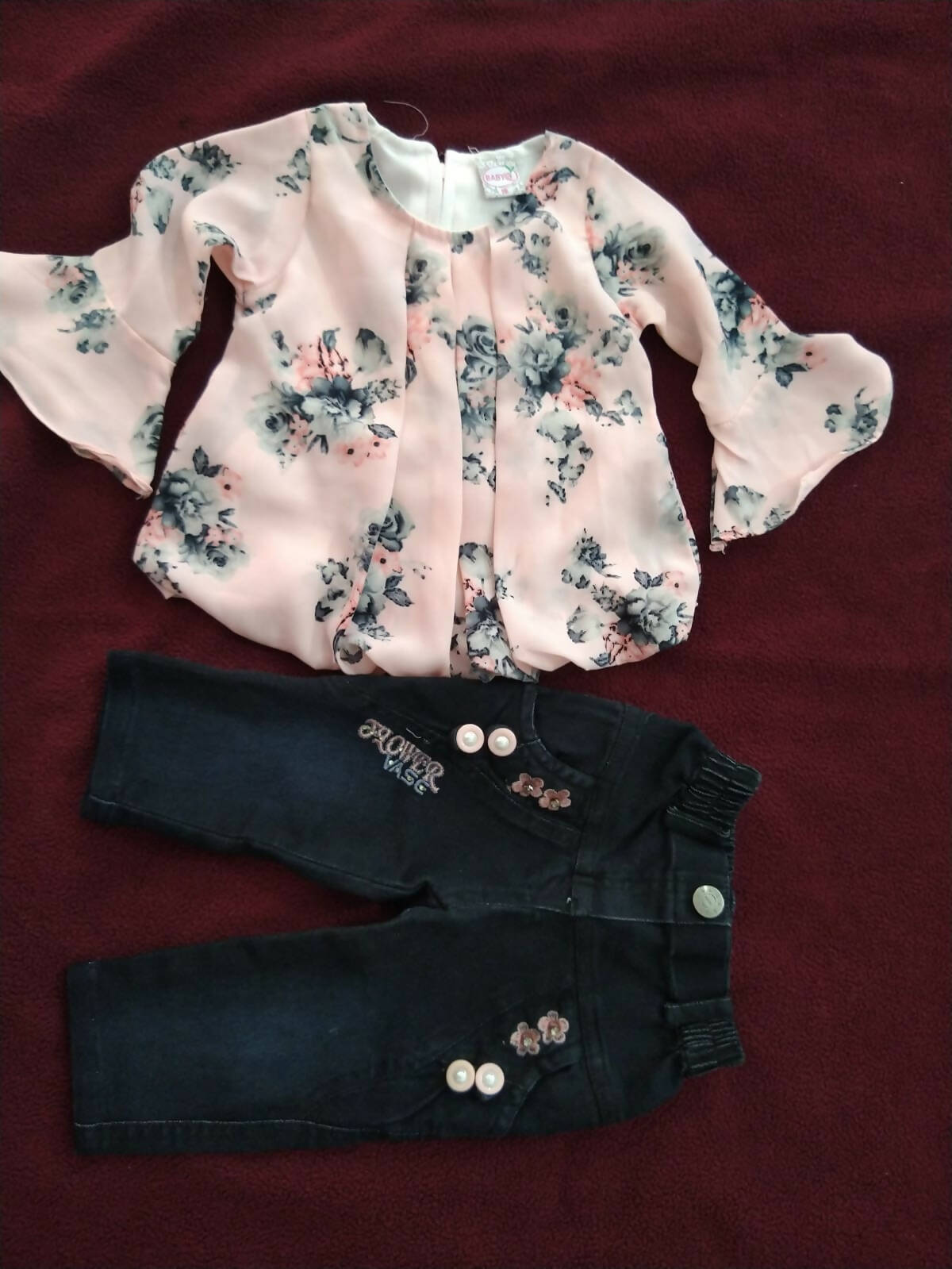 Baby pink top and black sale jeans