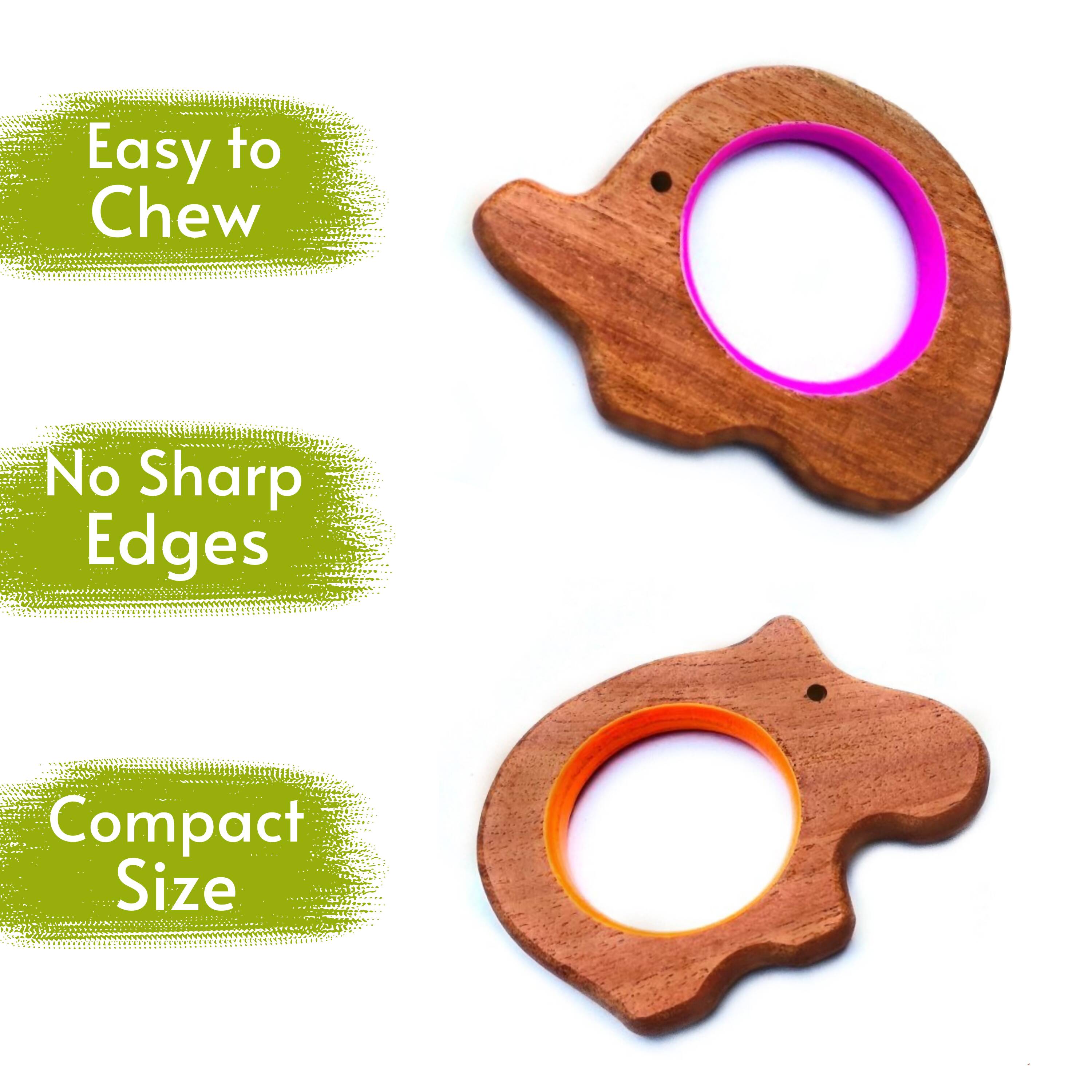 Soothe teething pains with Babycov's Cute Hippo and Elephant Neem Wood Teethers - natural comfort for safe and playful chewing!